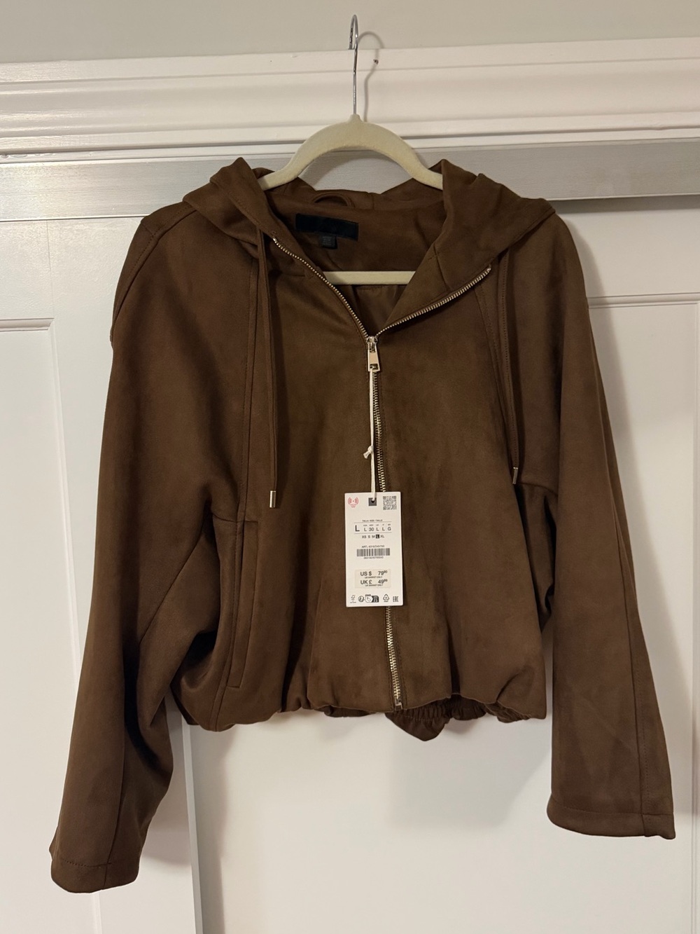 Zara faux suede bubble hem hooded jacket - Size L